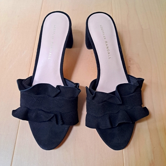 Loeffler Randall Shoes - Loeffler Randal Vera Ruffle Black Suede Slide Sandals Size 6.5